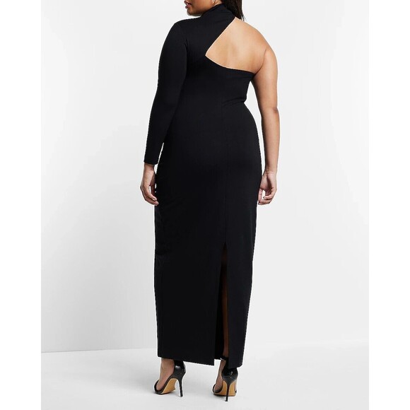 Express Women Asymmetrical Mock Neck One Shoulder Maxi Sheath Dress Black Size S - Picture 8 of 12
